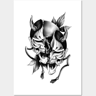 Hannya mask with skull Posters and Art